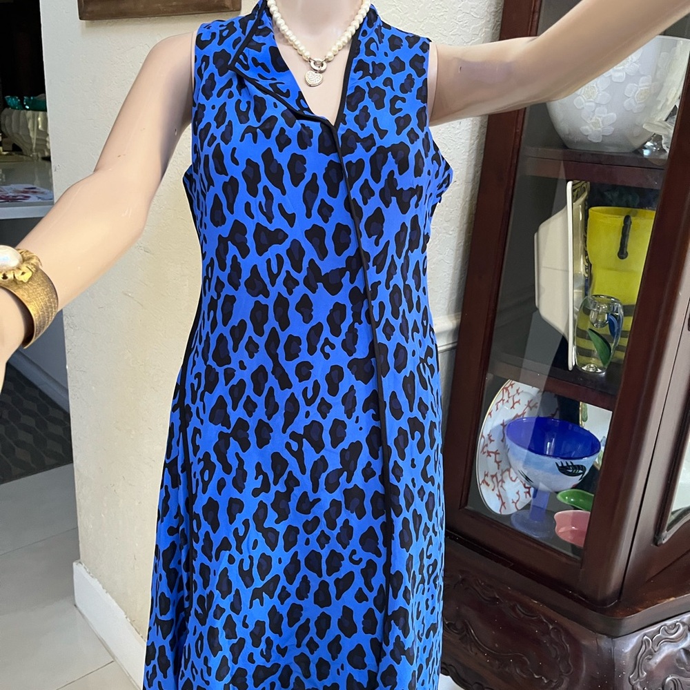 Diane Von Furstenberg Asymmetrical Blue and Black Dress - Picture 2 of 5